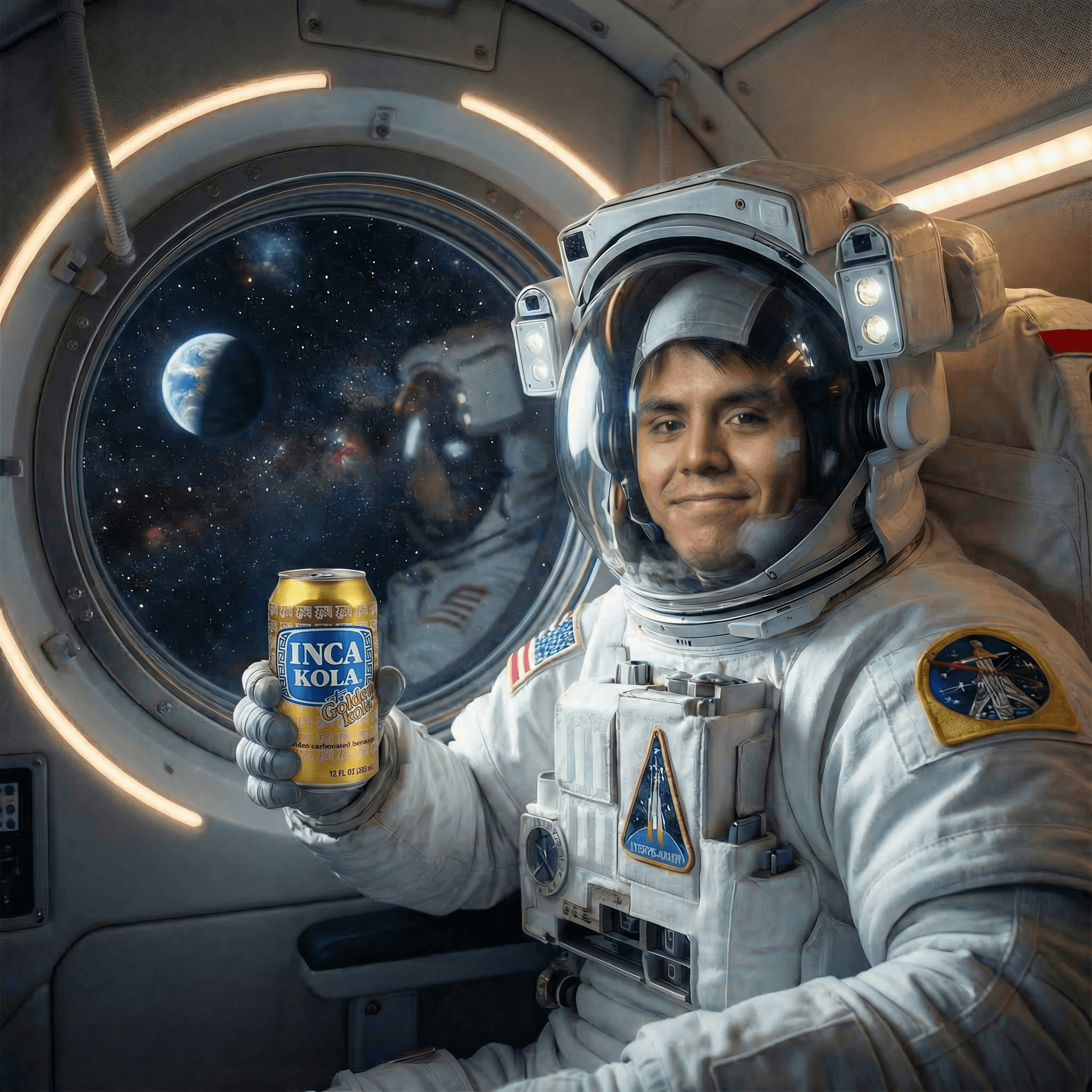Astronaut holding soda